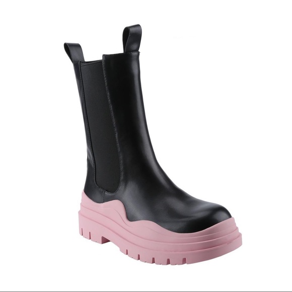 Colorblock Combat Boots -Black/Pink - Picture 2 of 2